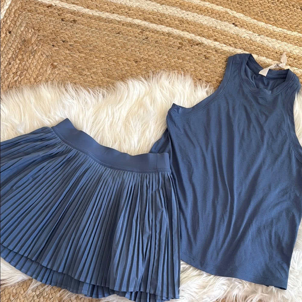 Lululemon Athletica Blue Pleated Skirt and Tank Set